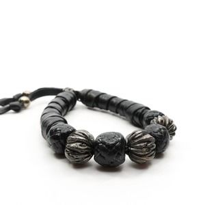 King Baby Thick Natural Wrap Black Leather Bracelet Silver .925 Beads Small